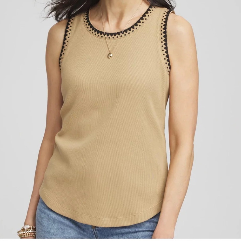 Chico's Beige Tank Top with Black Accents